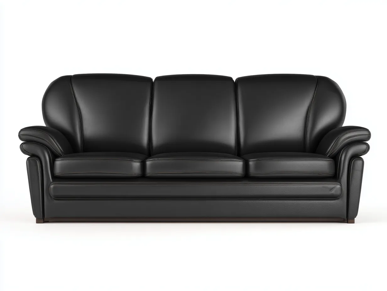 Canapé 3 places - revêtement en simili cuir et structure en bois - 215x92x90 cm - noir - style classique-Casamyloft