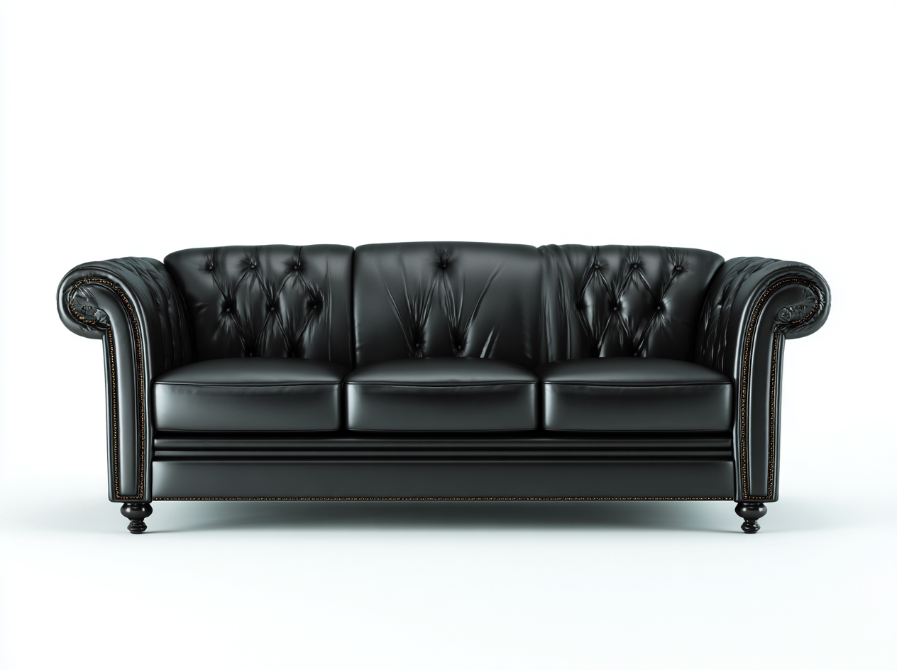 Canapé 3 places revêtement cuir synthétique 230x95x85 cm - noir - style classique-Casamyloft