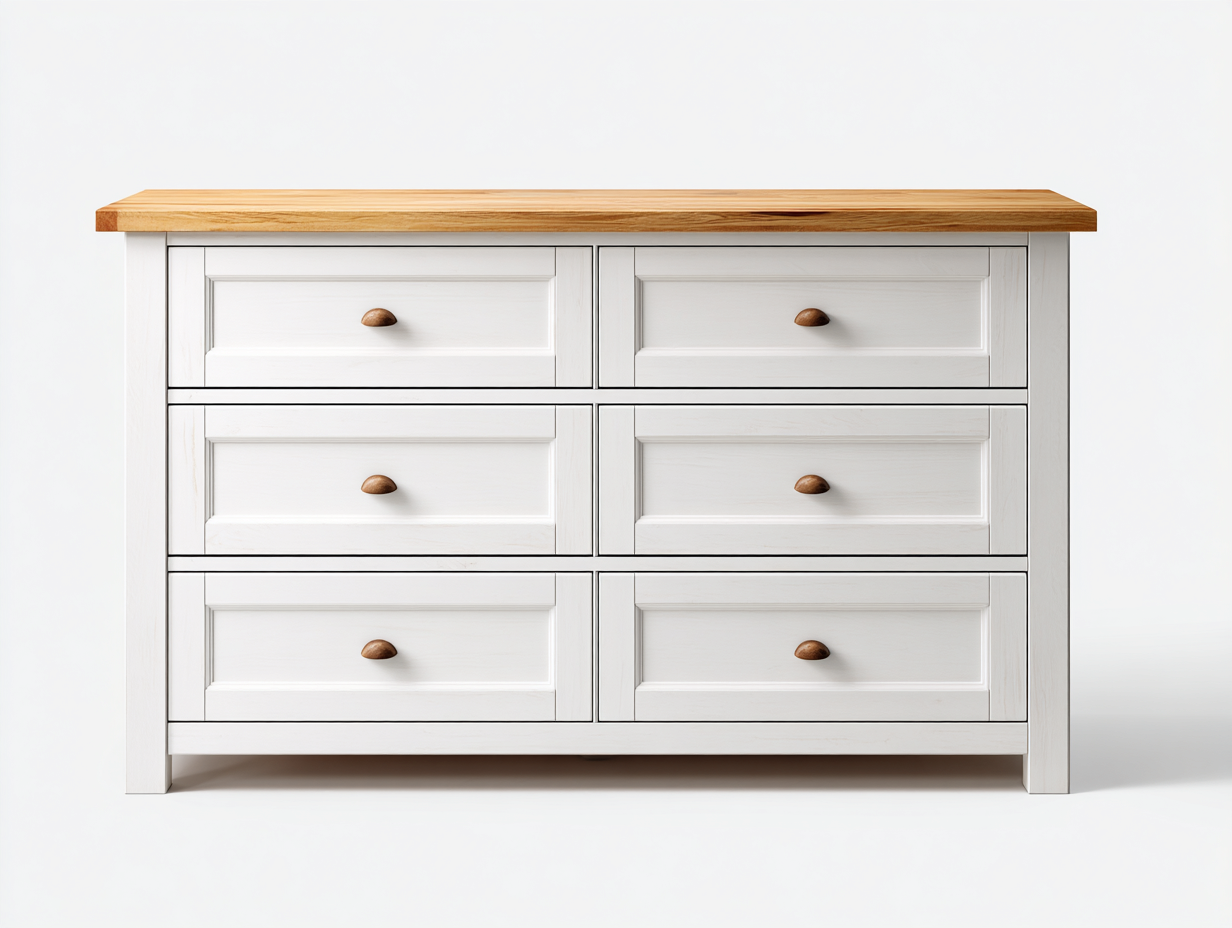 Commode bois massif et finition peinte 120x45x85 cm - Blanc-Bois - Style classique-Casamyloft