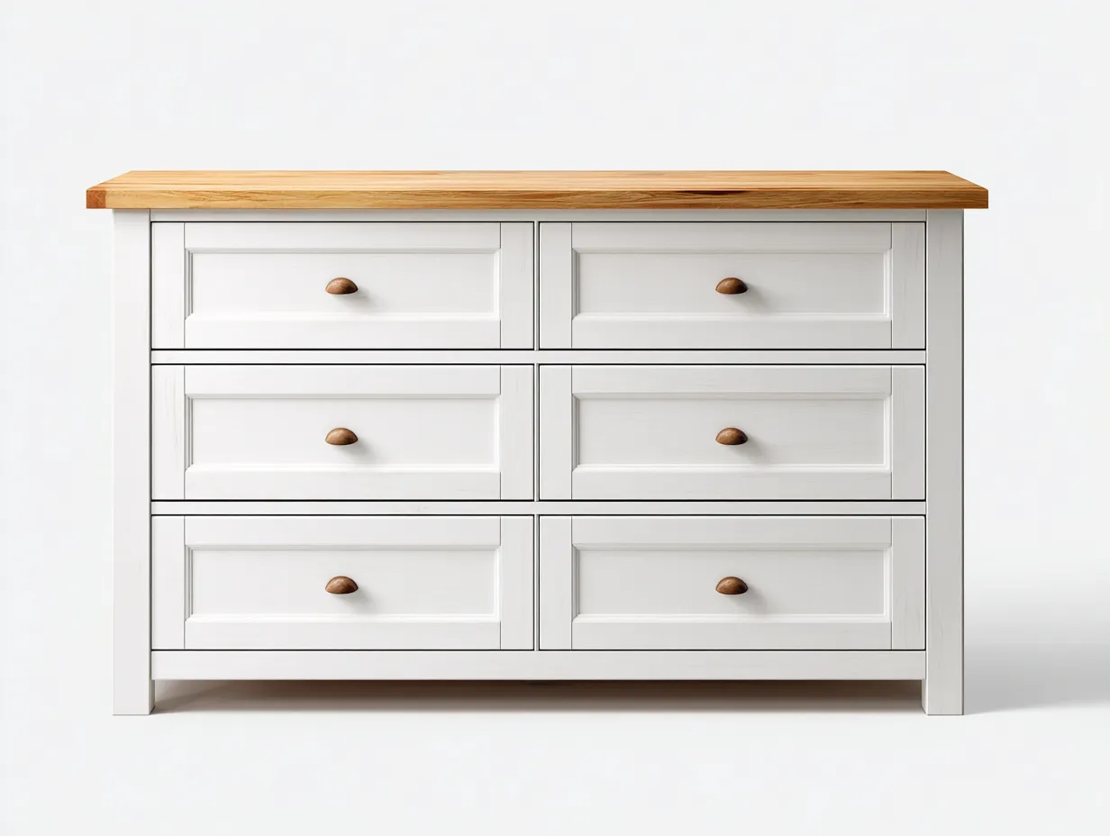 Commode bois massif et finition peinte 120x45x85 cm - Blanc-Bois - Style classique-Casamyloft