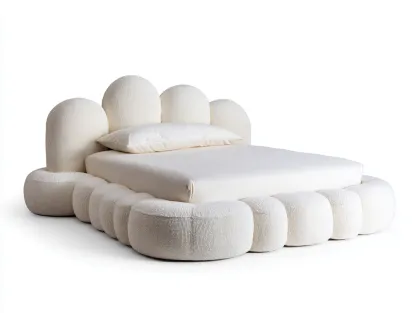 Lit double revêtement tissu bouclé 210x180x95 cm - beige clair - design contemporain-Casamyloft