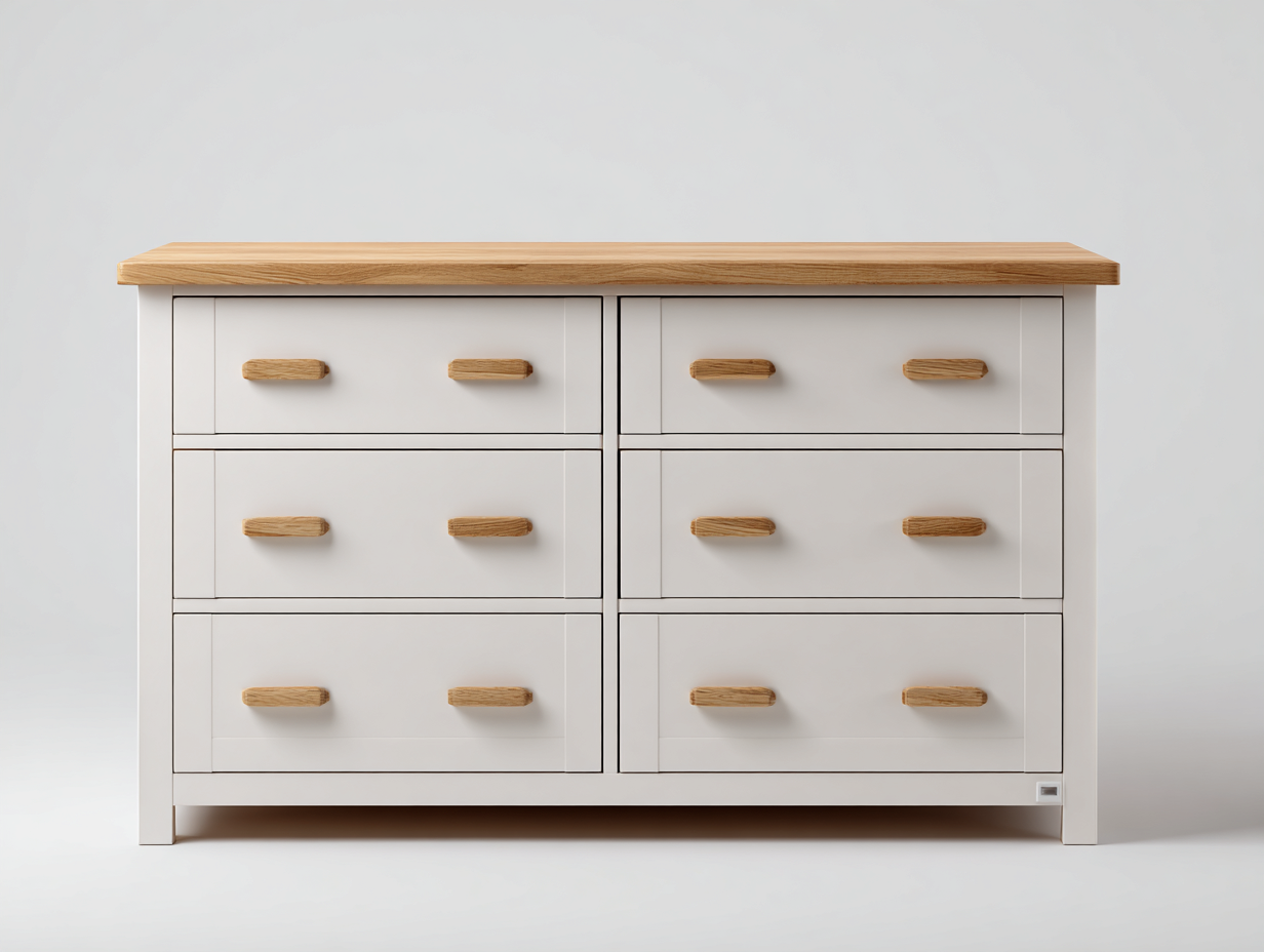 Commode bois massif et panneaux 120x45x85 cm - blanc-bois clair - style scandinave-Casamyloft