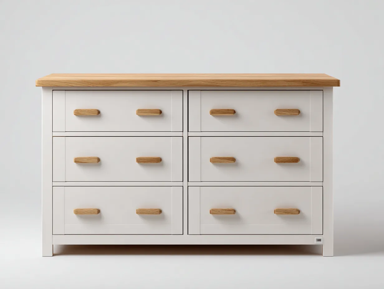 Commode bois massif et panneaux 120x45x85 cm - blanc-bois clair - style scandinave-Casamyloft