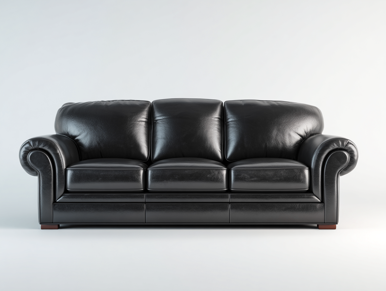 Canapé 3 places revêtement cuir rembourré 220x95x85 cm - Noir - Style classique-Casamyloft