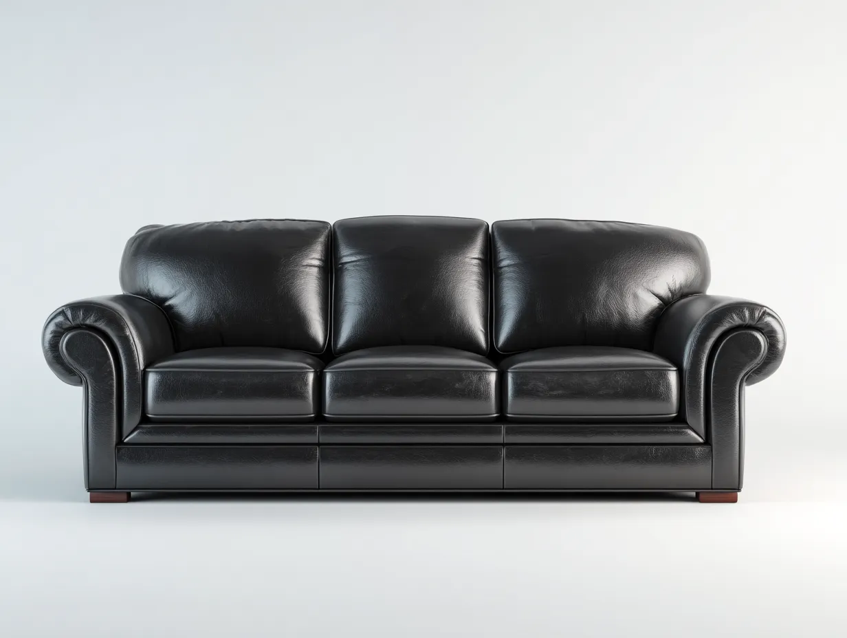 Canapé 3 places revêtement cuir rembourré 220x95x85 cm - Noir - Style classique-Casamyloft