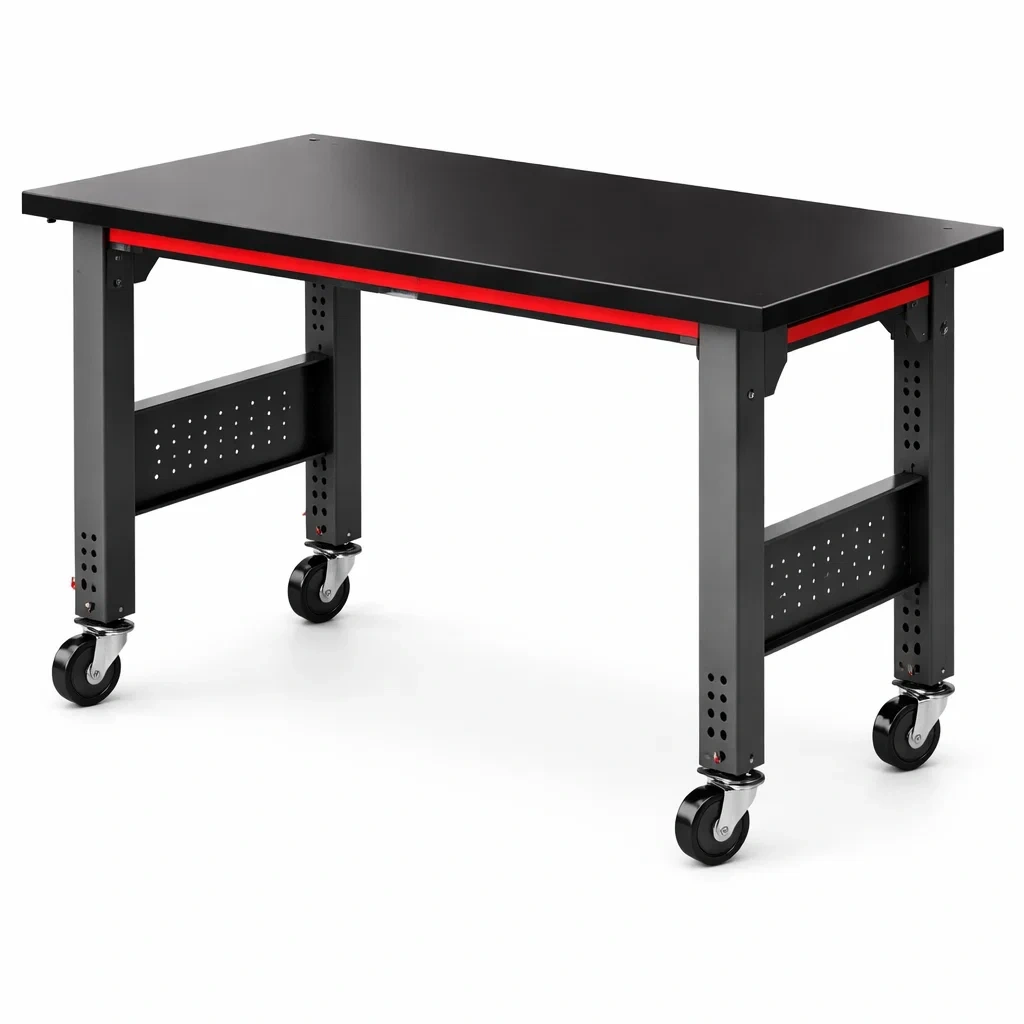 Banco da lavoro in metallo con ruote nero 120x60x90 cm-LUXEVIBEHUB