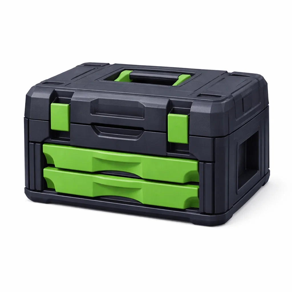 Cassetta degli attrezzi in polipropilene nero verde con doppio cassetto 45x33x25 cm-LUXEVIBEHUB
