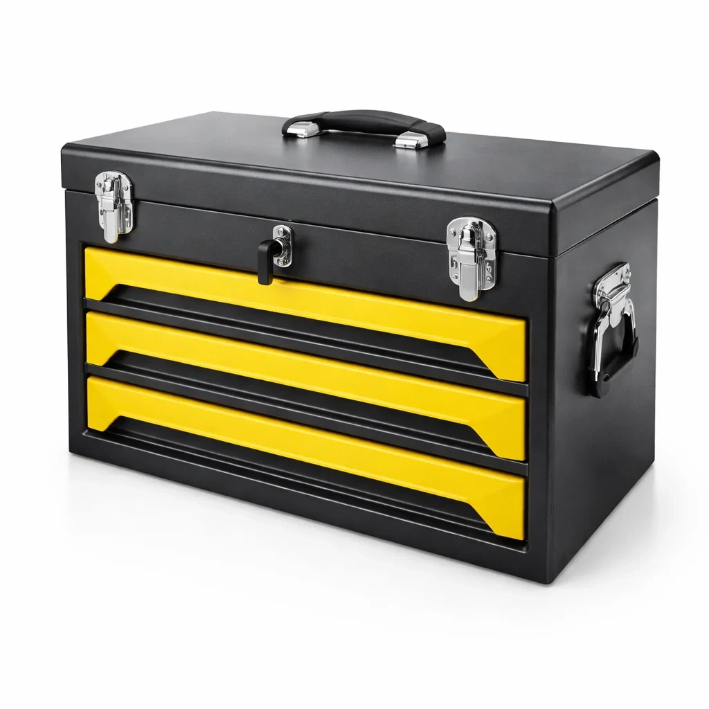 Cassetta degli attrezzi in metallo con 3 cassetti nero e giallo-LUXEVIBEHUB
