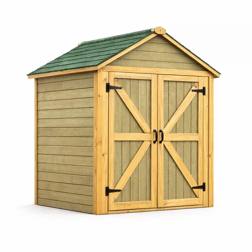 Casetta da giardino in legno di pino con tetto in asfalto verde-LUXEVIBEHUB