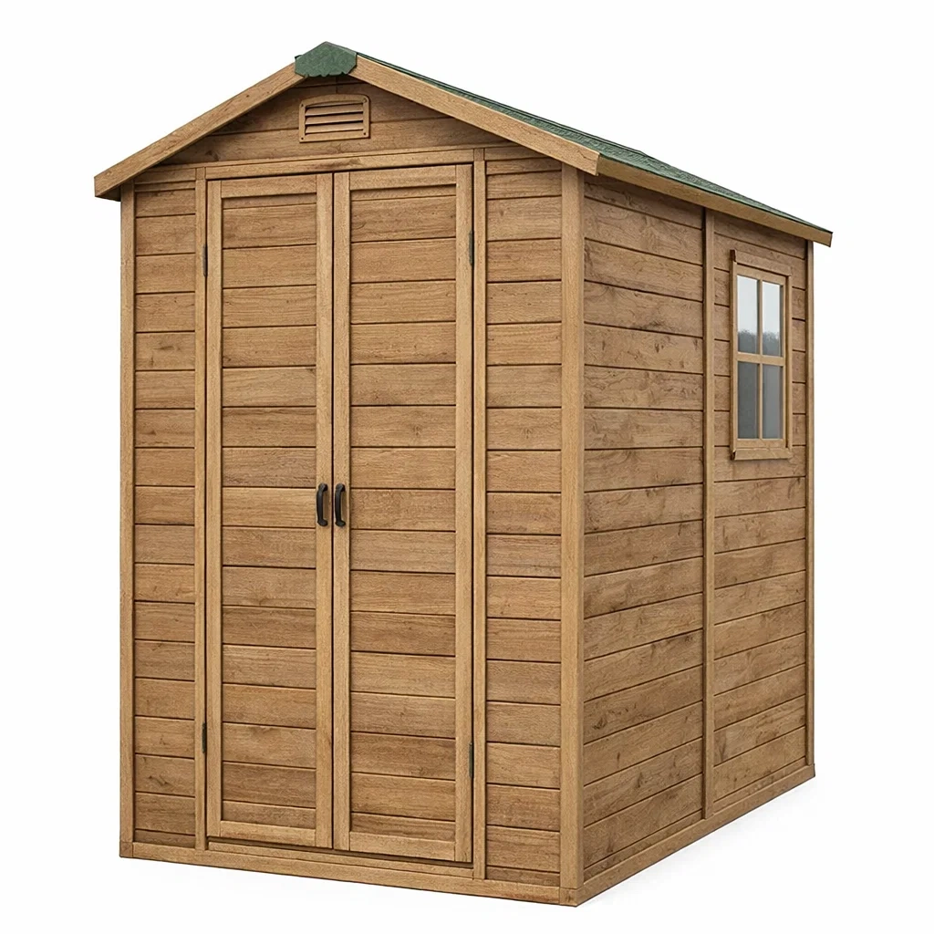 Casetta da giardino in legno di pino con doppia porta e finestra-LUXEVIBEHUB