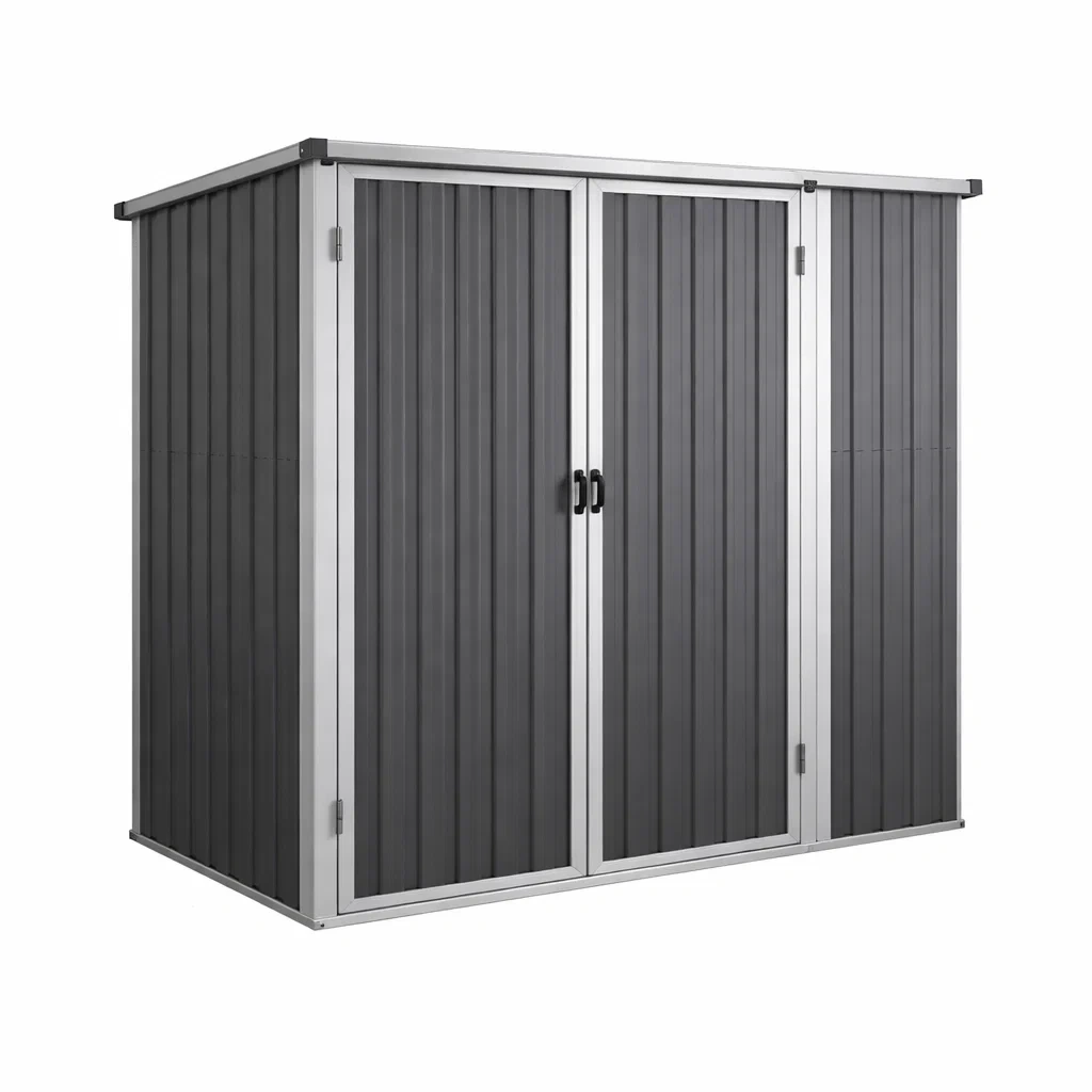 Casetta da giardino in metallo con doppia porta grigio-LUXEVIBEHUB