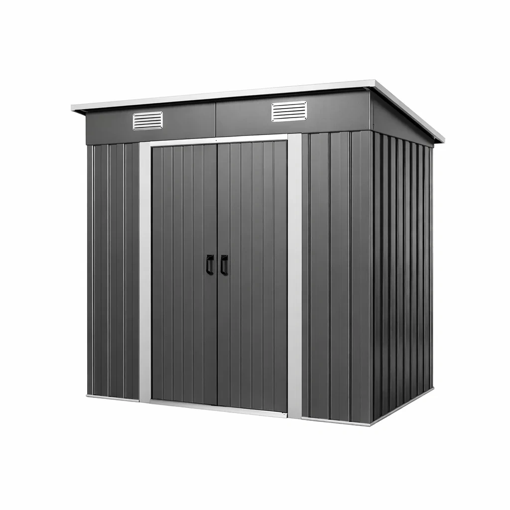 Casetta da giardino in metallo grigio con doppie porte 213x130x173 cm-LUXEVIBEHUB