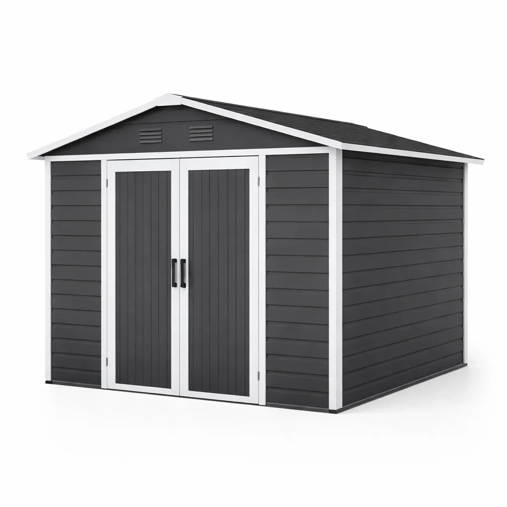 Casetta da giardino in resina antracite con doppia porta-LUXEVIBEHUB
