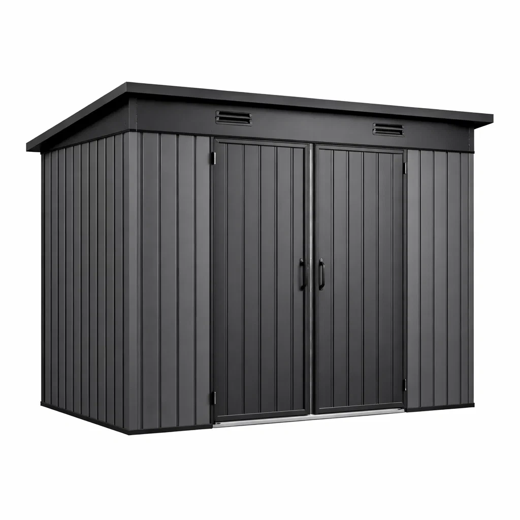 Casetta da giardino in metallo grigio 210x130x173 cm con doppia porta-LUXEVIBEHUB