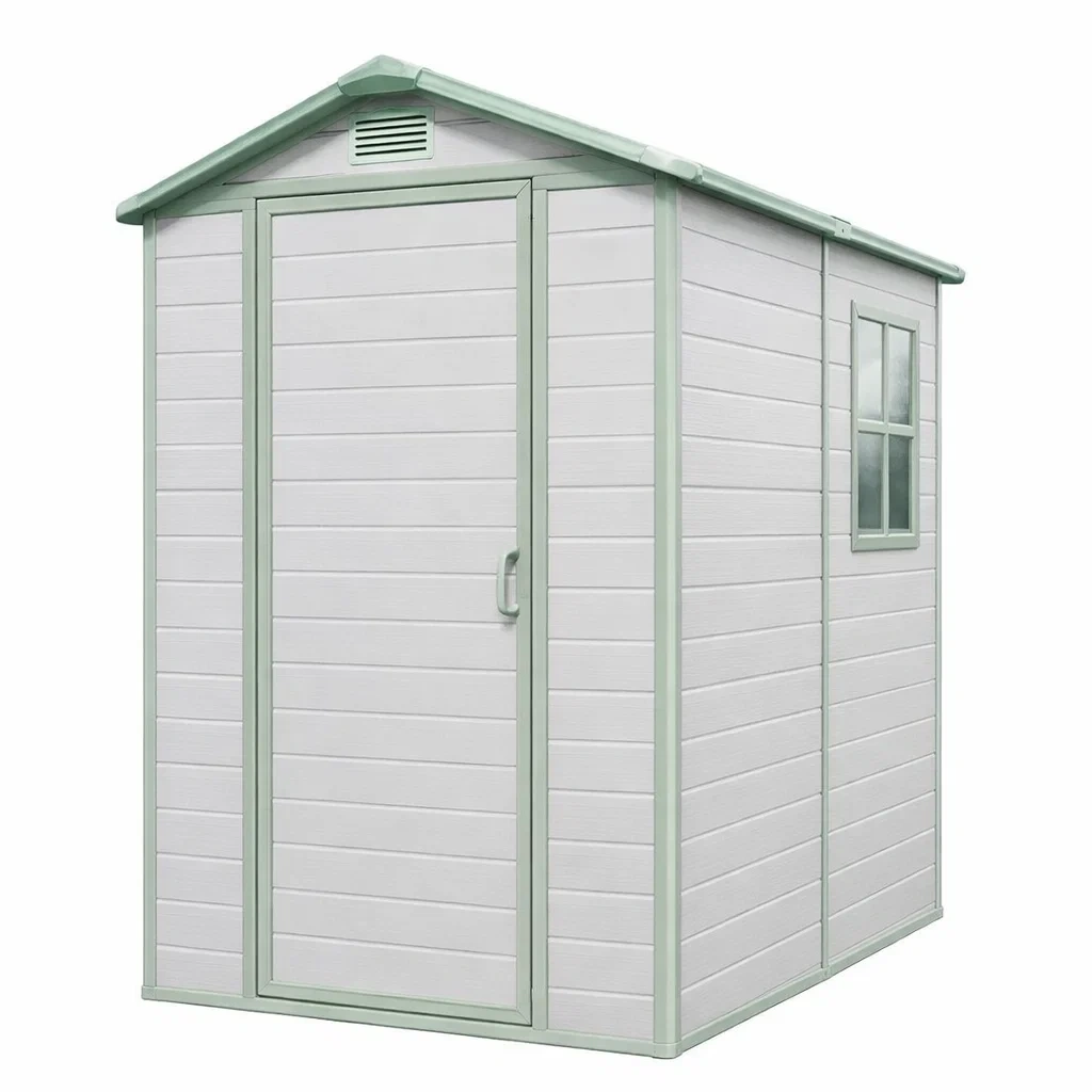 Casetta da giardino in plastica con finestra bianco verde-LUXEVIBEHUB