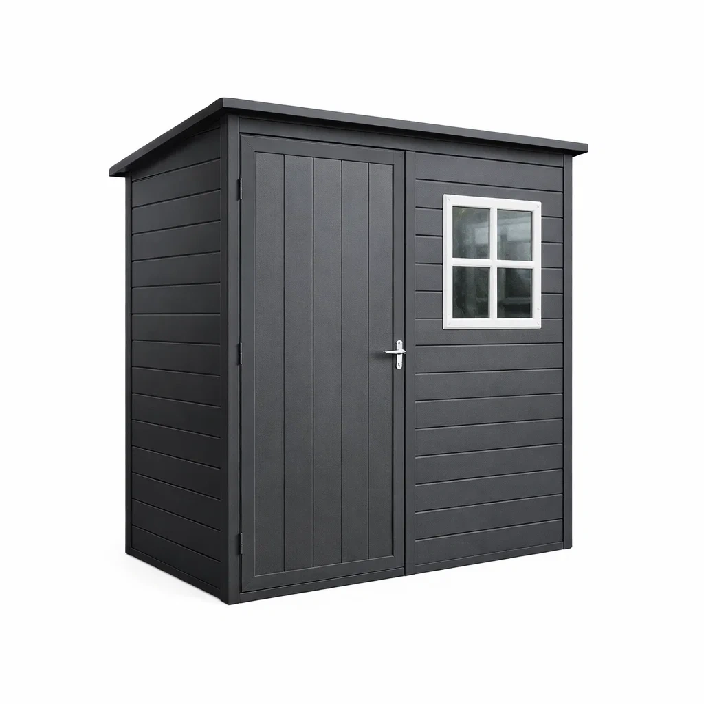 Casetta da giardino in plastica con finestra grigio 200x130x200 cm-LUXEVIBEHUB