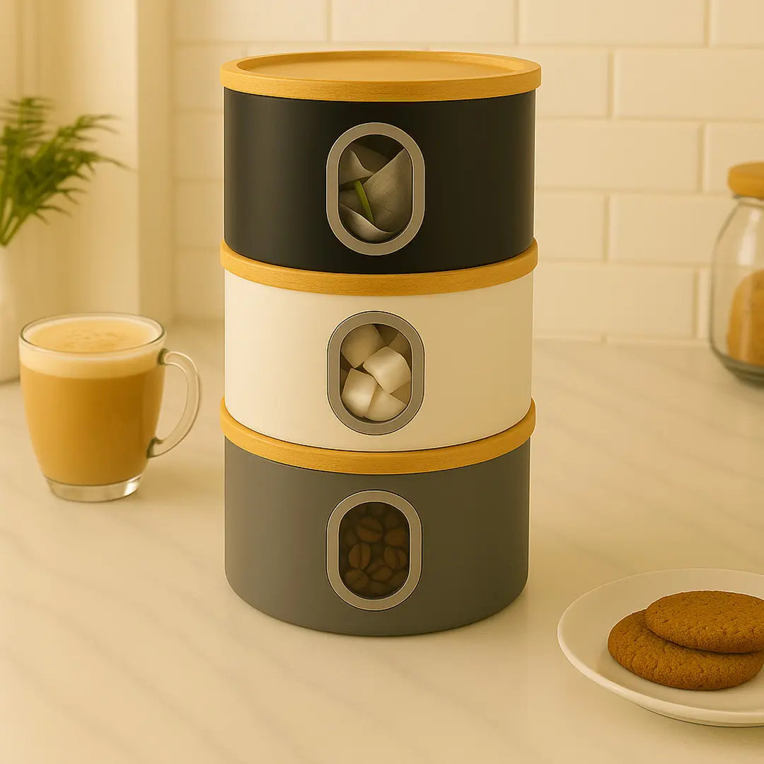 3-Piece Canisters Sets For The Kitchen Airtight Canister Set With See Through Window Storage Jars for Coffee Container Tea Organizer & Sugar Canister Kitchen Canisters