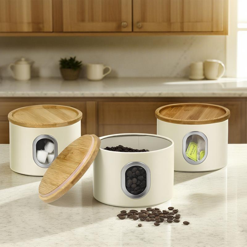3-Piece Canisters Sets For The Kitchen Airtight Canister Set With See Through Window Storage Jars for Coffee Container Tea Organizer & Sugar Canister Kitchen Canisters