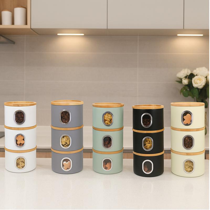 3-Piece Canisters Sets For The Kitchen Airtight Canister Set With See Through Window Storage Jars for Coffee Container Tea Organizer & Sugar Canister Kitchen Canisters