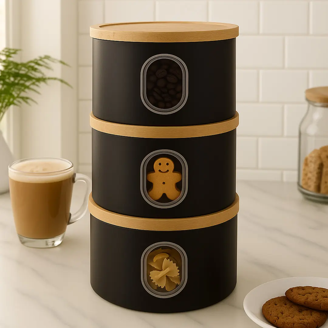 3-Piece Canisters Sets For The Kitchen Airtight Canister Set With See Through Window Storage Jars for Coffee Container Tea Organizer & Sugar Canister Kitchen Canisters