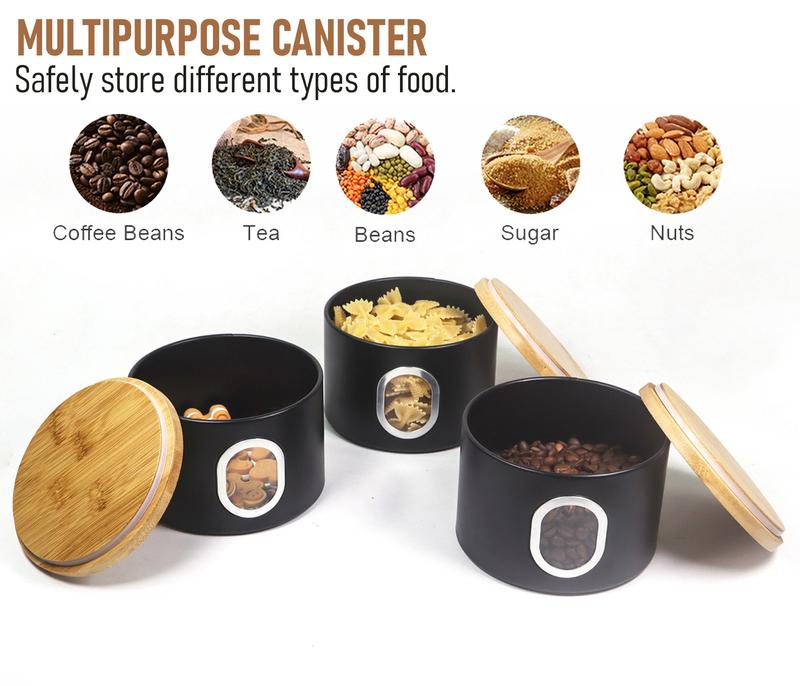 3-Piece Canisters Sets For The Kitchen Airtight Canister Set With See Through Window Storage Jars for Coffee Container Tea Organizer & Sugar Canister Kitchen Canisters