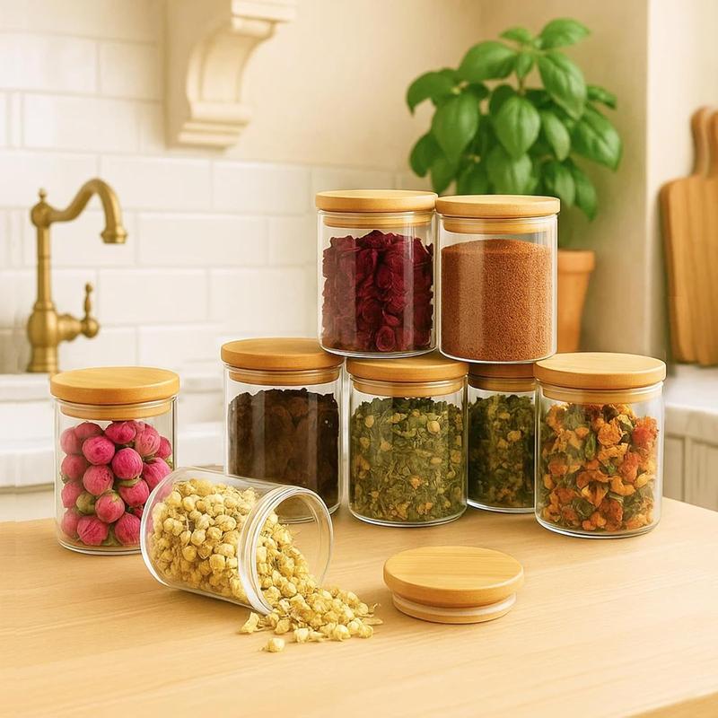 200ml Spice Organiser, 12 Set Glass Jars with Lids,with Labels Small Food Cereal Storage Canister Containers for Home Kitchen Tea Herbs Coffee Flour Herbs Grains