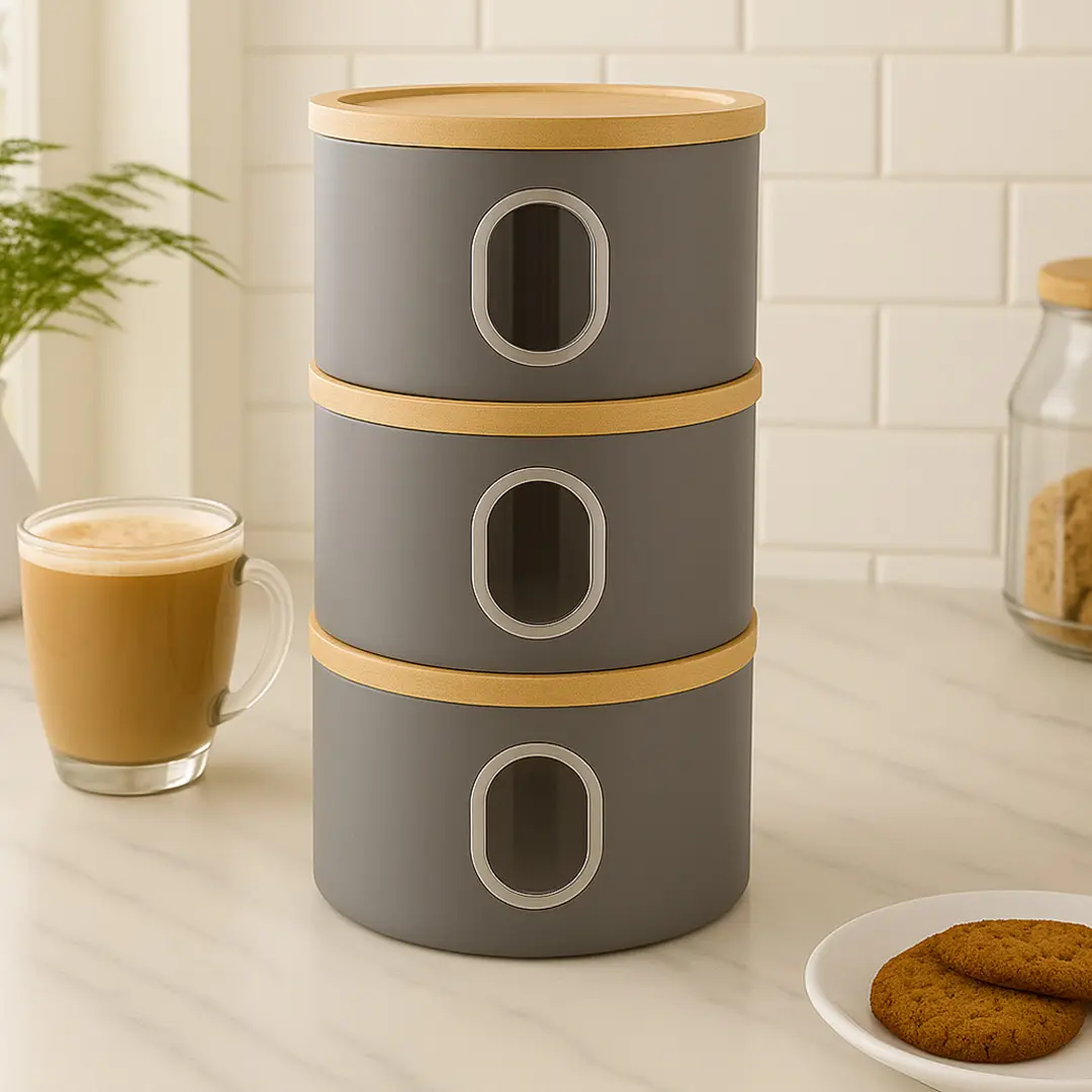 3-Piece Canisters Sets For The Kitchen Airtight Canister Set With See Through Window Storage Jars for Coffee Container Tea Organizer & Sugar Canister Kitchen Canisters