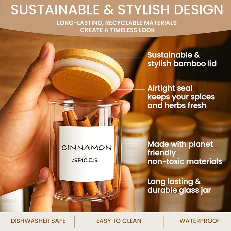 200ml Spice Organiser, 12 Set Glass Jars with Lids,with Labels Small Food Cereal Storage Canister Containers for Home Kitchen Tea Herbs Coffee Flour Herbs Grains