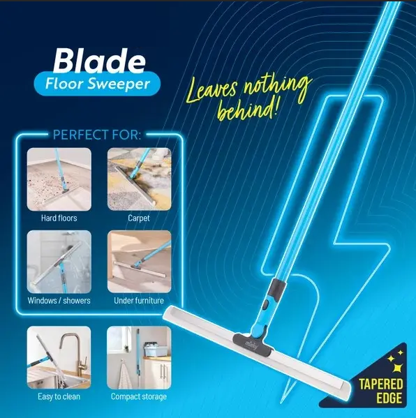 Floor Sweeper Multi-surface Extendable Squeegee Reusable Tapered Edge for Precise Cleaning - Captures Dust, Dirt & Pet Hair Ideal for Smooth Floors, Carpets, Windows & Showers
