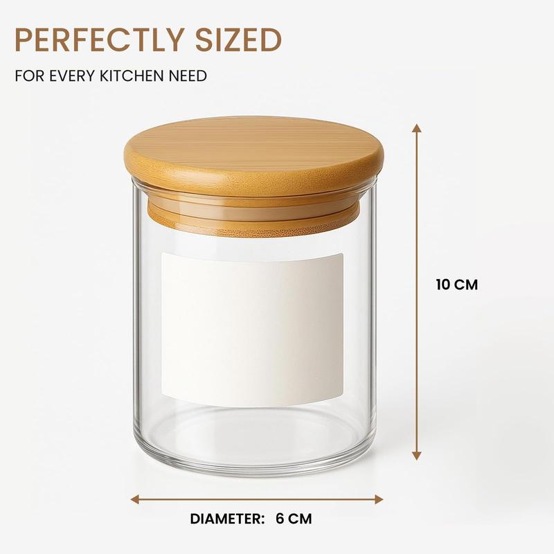 200ml Spice Organiser, 12 Set Glass Jars with Lids,with Labels Small Food Cereal Storage Canister Containers for Home Kitchen Tea Herbs Coffee Flour Herbs Grains