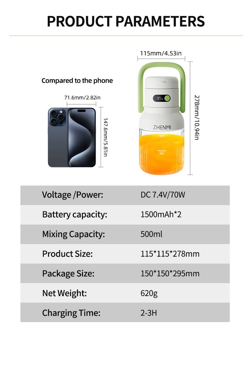 Holidays and Birthdays Blender for Shakes & Smoothies! ZHENMI BPA-Free Cordless Blender, 33oz, Ice Crushing, USB Rechargeable, Make Party Shakes,  Morning Smoothies & Healthy Drinks