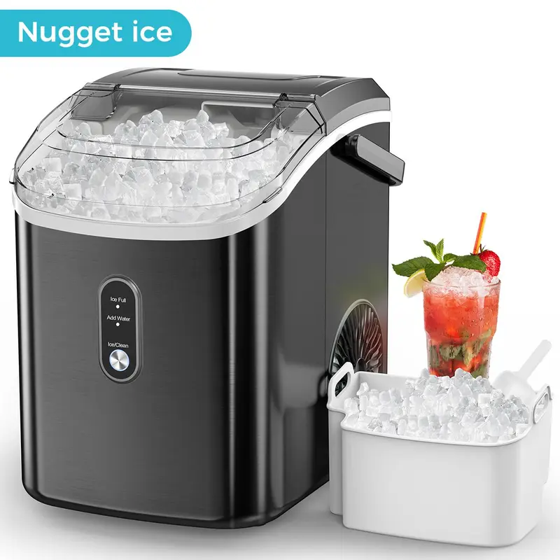 Nugget Ice Maker Countertop,33lbs/Day, Pellet ice Maker, a Basket in 1.5 Hour, Self-Cleaning, One-Click Design, Compact Crushed Ice Maker with Chewy Ice for Home Bar Party