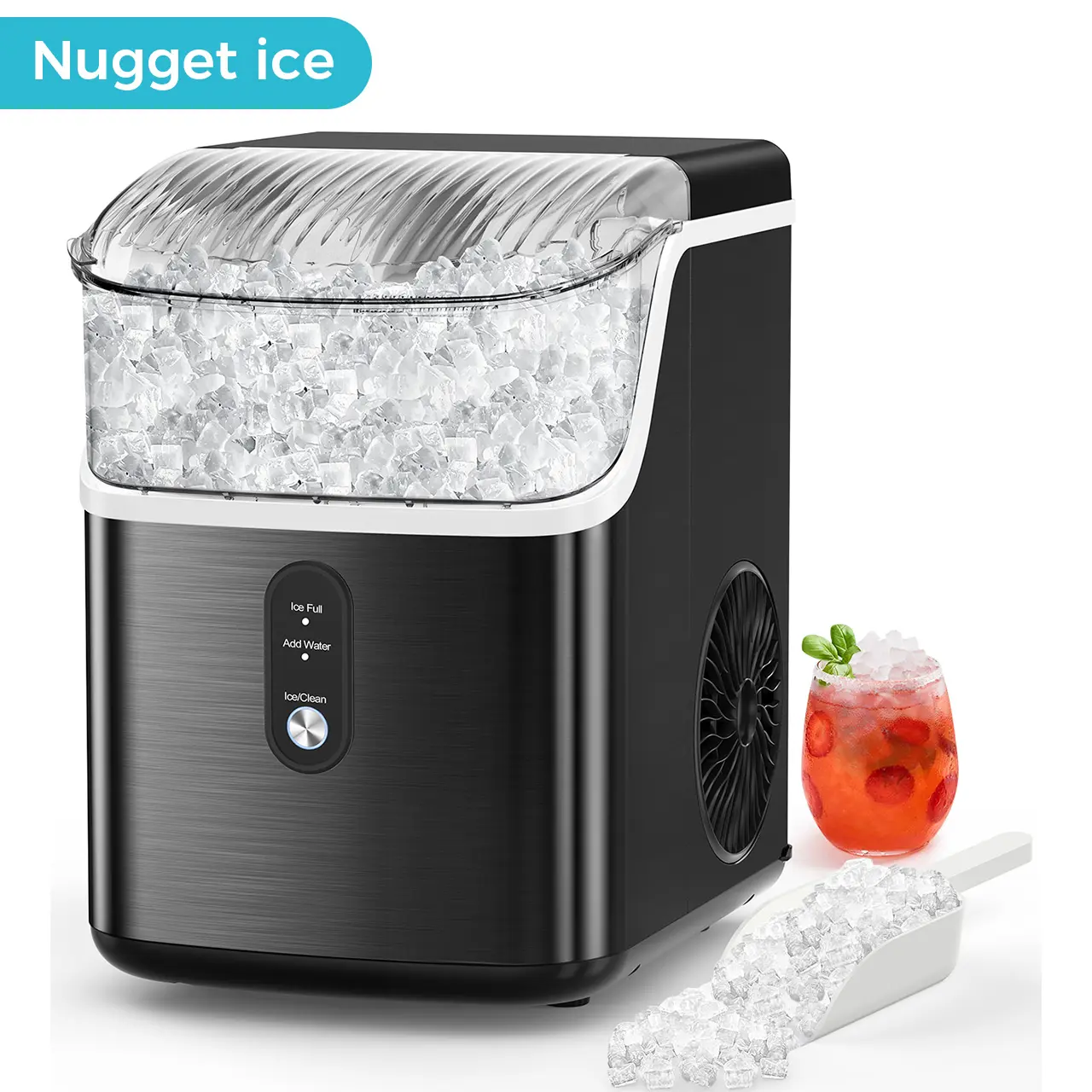 Nugget Ice Maker Countertop,33lbs/Day, Pellet ice Maker, a Basket in 1.5 Hour, Self-Cleaning, One-Click Design, Compact Crushed Ice Maker with Chewy Ice for Home Bar Party