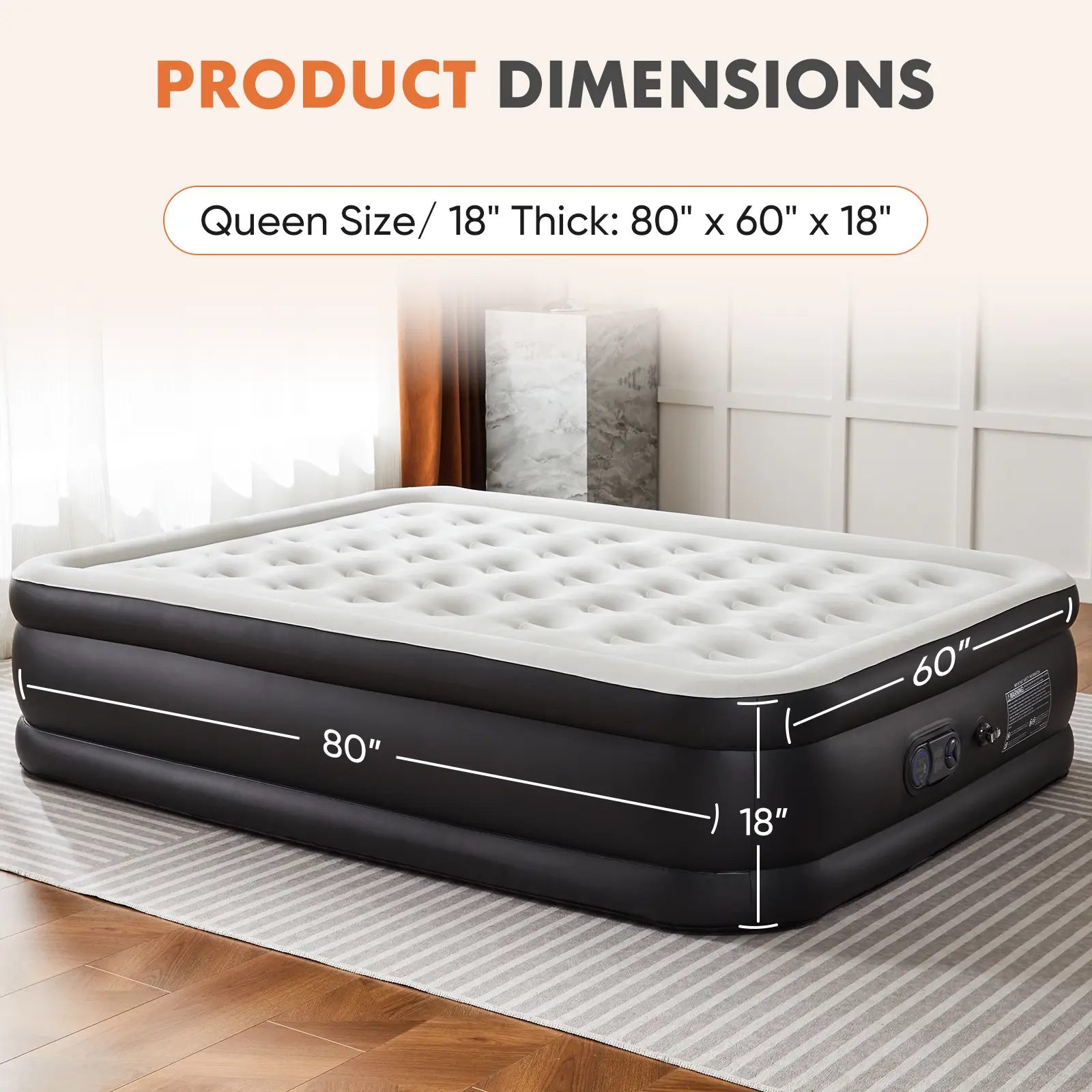 Inflatable Mattress Airbed with Built-in High Capacity Pump, Double Height, Non-Slip Bottom Design, Weight Capacity 660 lbs Air Bed for Home, Camping