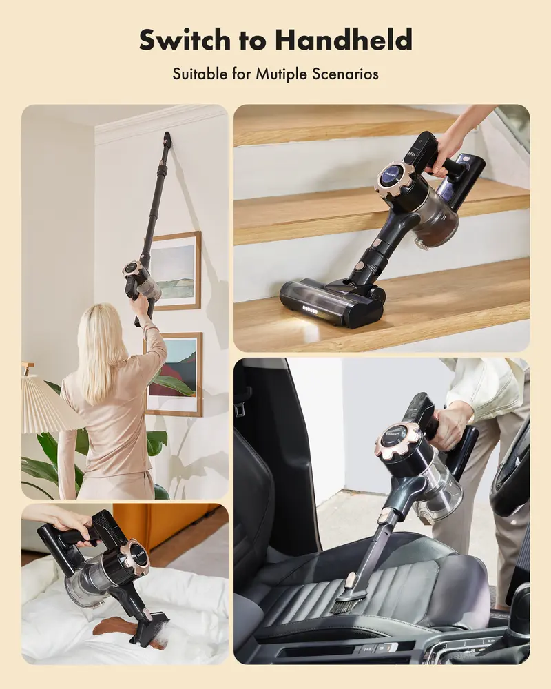 2026 newly upgraded cordless vacuum features an 8-in-1 lightweight design with up to 45 minutes of runtime and 33Kpa of powerful suction. This rechargeable cordless vacuum is ideal for carpets, tiles, pet hair, and hardwood floors.