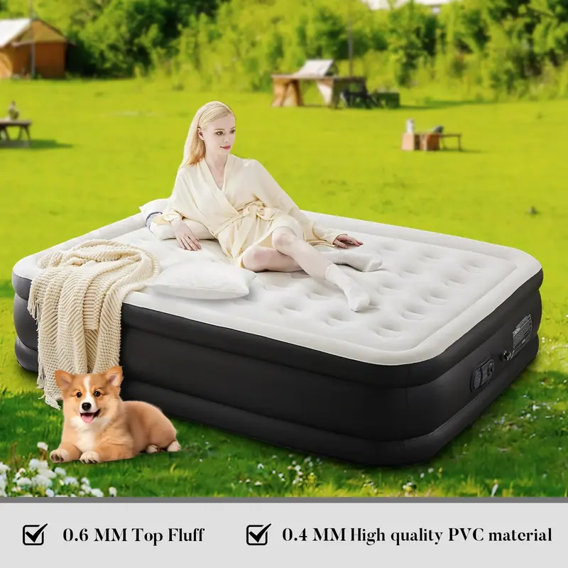 Inflatable Mattress Airbed with Built-in High Capacity Pump, Double Height, Non-Slip Bottom Design, Weight Capacity 660 lbs Air Bed for Home, Camping