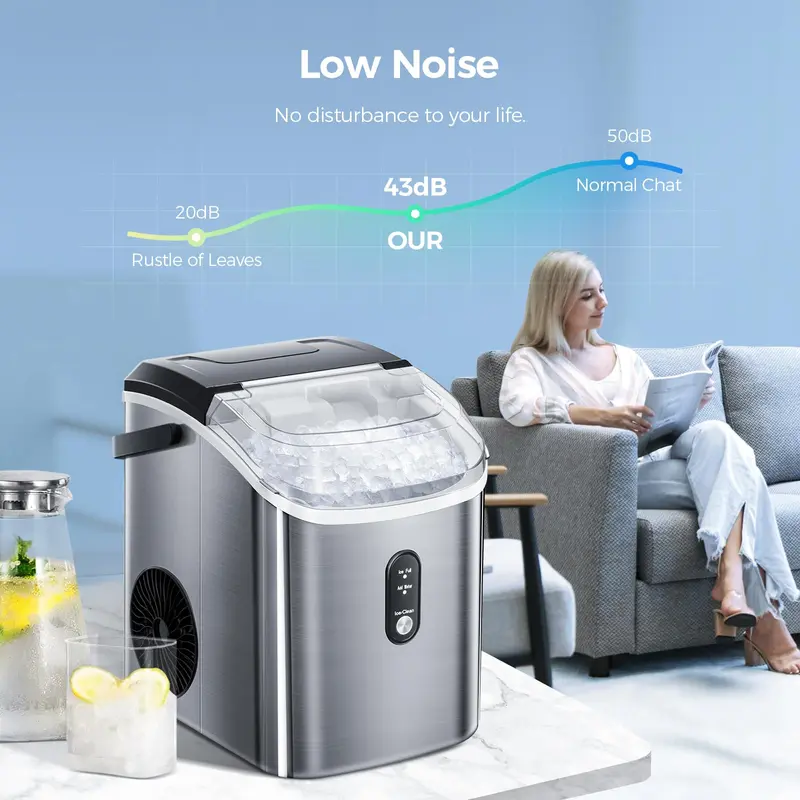 Nugget Ice Maker Countertop,33lbs/Day, Pellet ice Maker, a Basket in 1.5 Hour, Self-Cleaning, One-Click Design, Compact Crushed Ice Maker with Chewy Ice for Home Bar Party