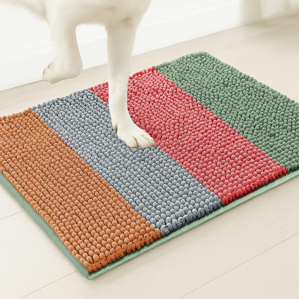 Ruannuan Vertical Loop Design Super Absorbent Chenille Dog Door Mat for Muddy Paws – Non-Slip, Machine Washable Indoor Entry Rug, Quick-Dry Pet Mat for Entryway