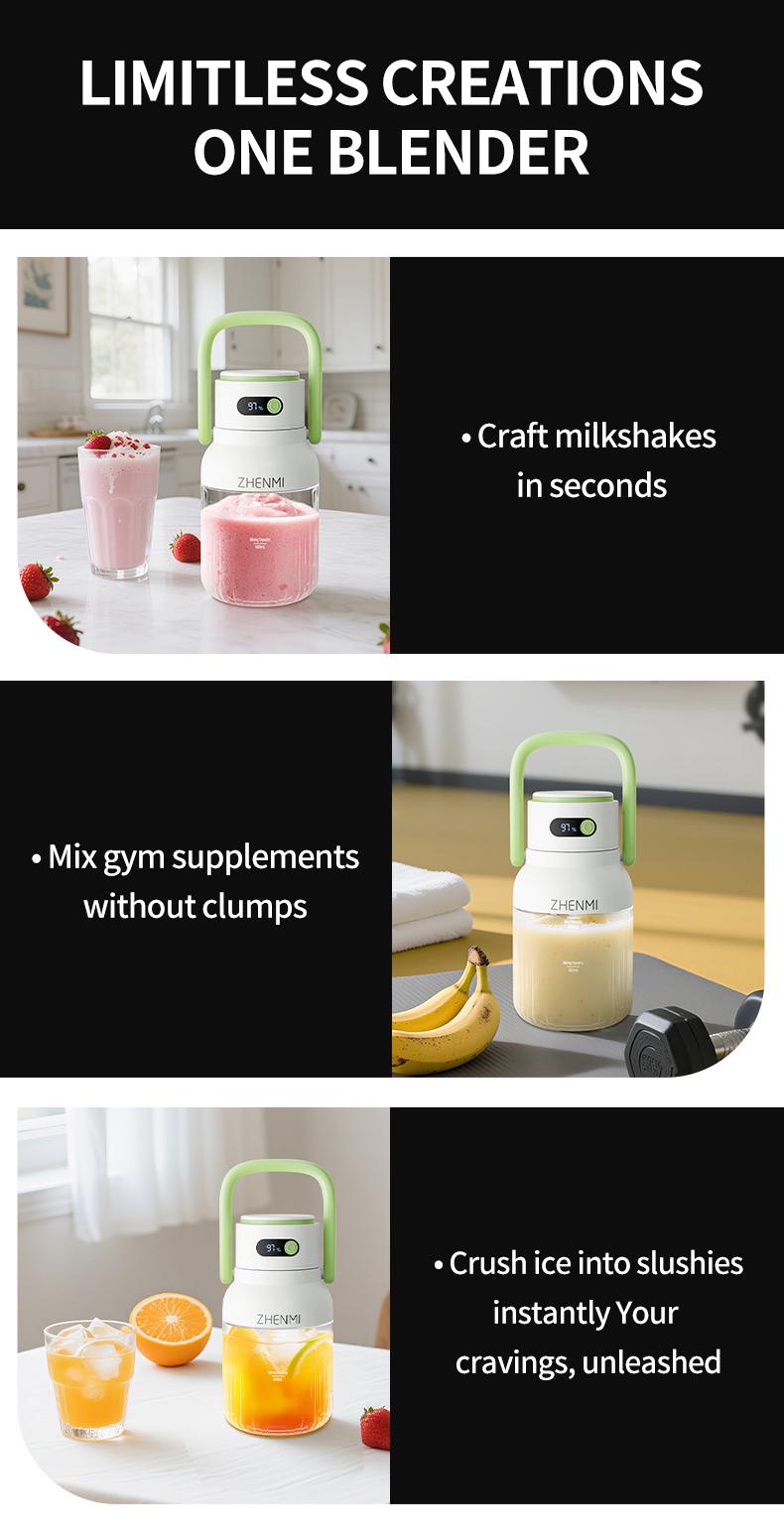 Holidays and Birthdays Blender for Shakes & Smoothies! ZHENMI BPA-Free Cordless Blender, 33oz, Ice Crushing, USB Rechargeable, Make Party Shakes,  Morning Smoothies & Healthy Drinks