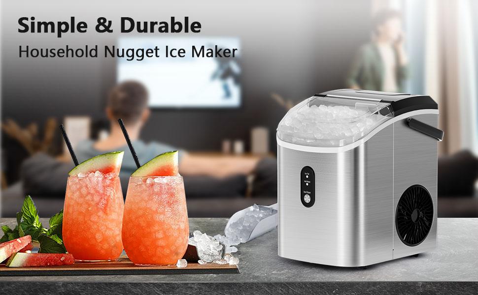 COWSAR Nugget Ice Maker Countertop,33lbs/Day, Pellet ice Maker, a Basket in 1.5 Hour, Self-Cleaning, One-Click Design, Compact Crushed Ice Maker with Chewy Ice for Home Bar Party