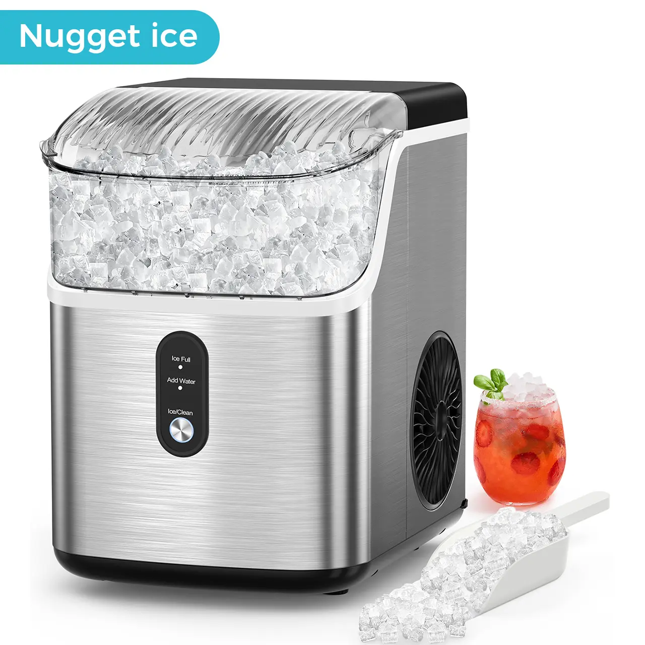 Nugget Ice Maker Countertop,33lbs/Day, Pellet ice Maker, a Basket in 1.5 Hour, Self-Cleaning, One-Click Design, Compact Crushed Ice Maker with Chewy Ice for Home Bar Party