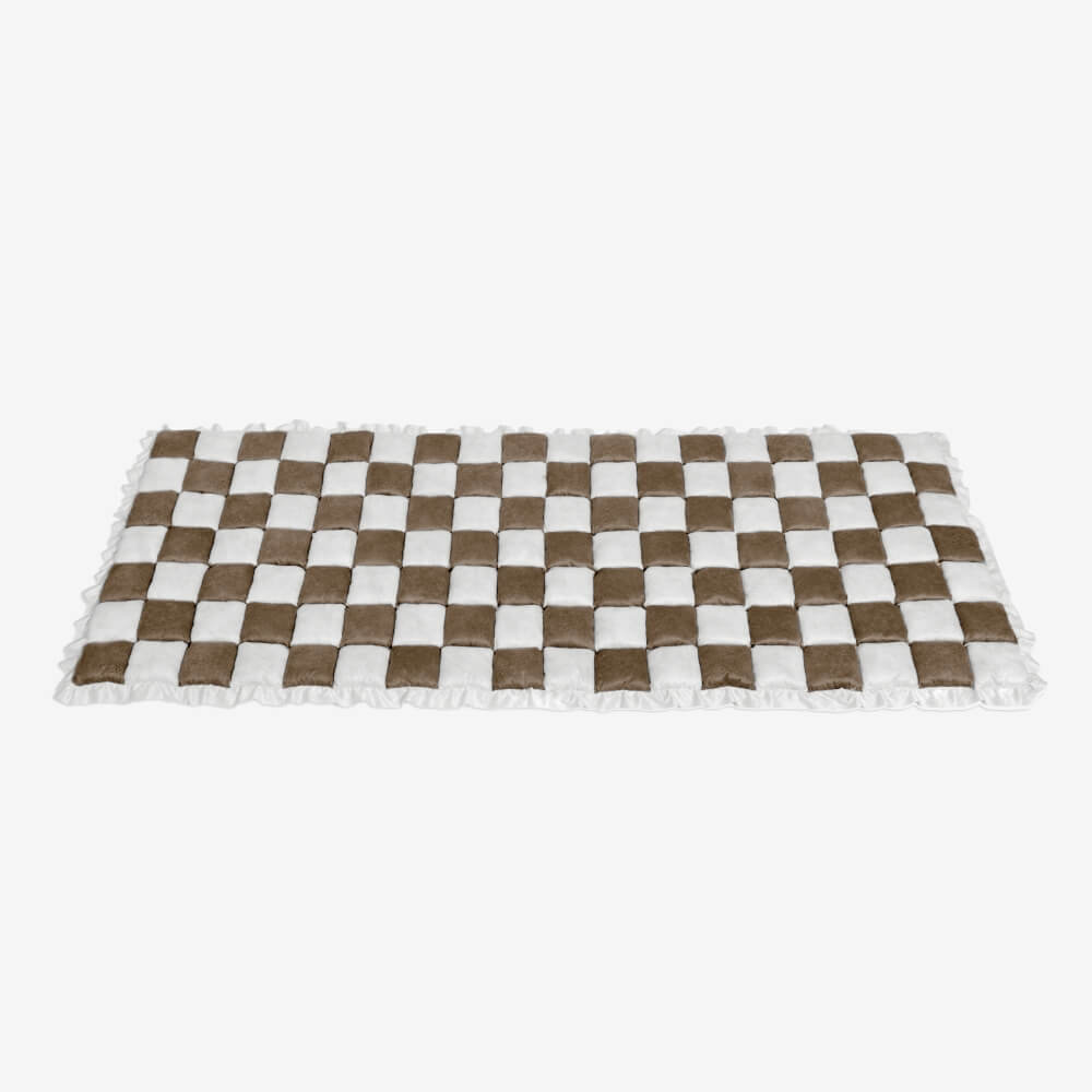 Cream-colored Large Plaid Square Pet Dog Mat Bed Couch Cover