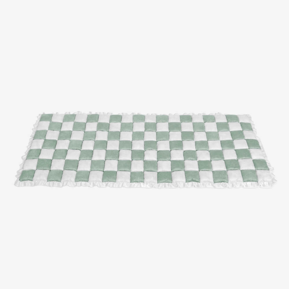 Cream-colored Large Plaid Square Pet Dog Mat Bed Couch Cover
