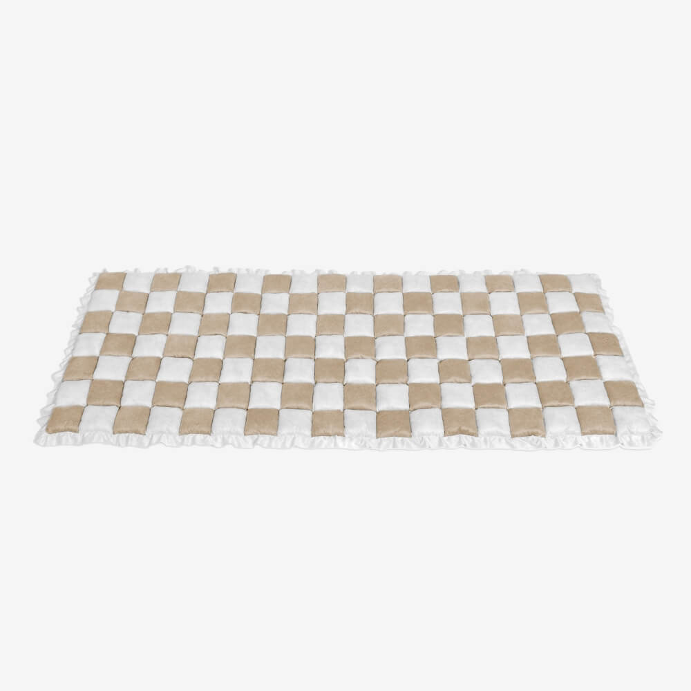 Cream-colored Large Plaid Square Pet Dog Mat Bed Couch Cover