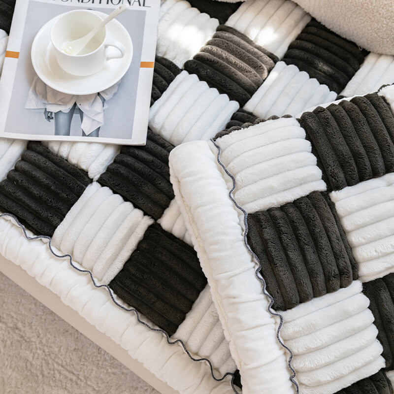 Cream-colored Large Plaid Square Pet Dog Mat Bed Couch Cover