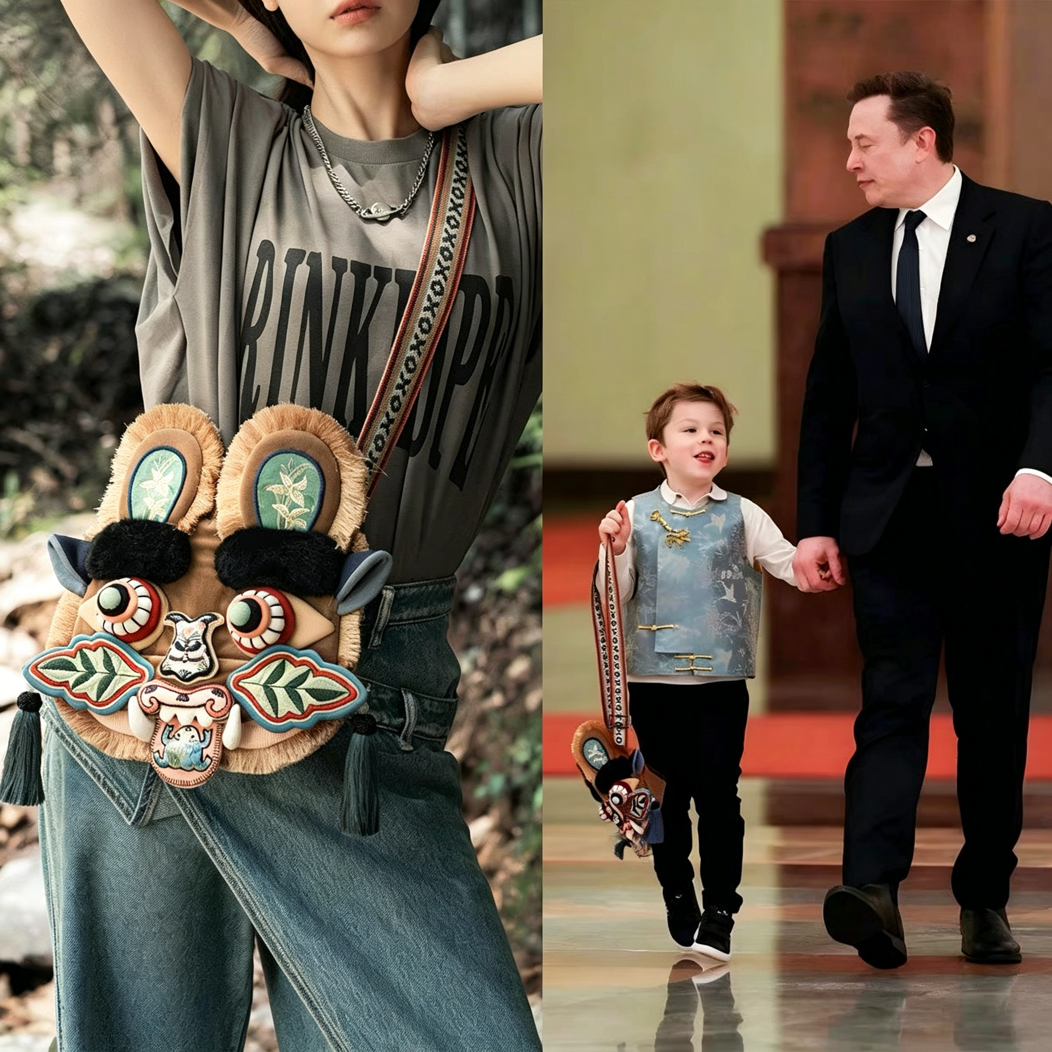 National trend lion awakening backpack Musk's son's same style tiger head bag