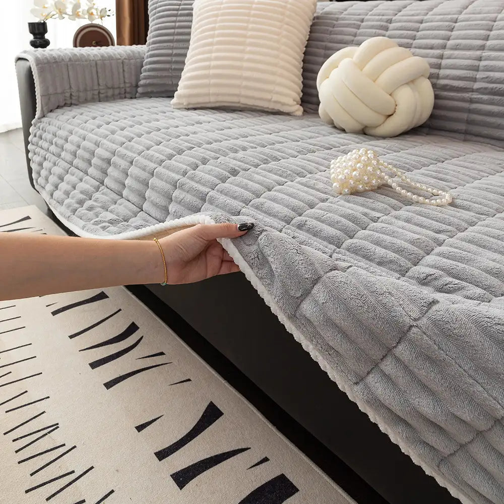 One-Piece Cozy Flannel Sofa Protection Non-Slip Couch Cover