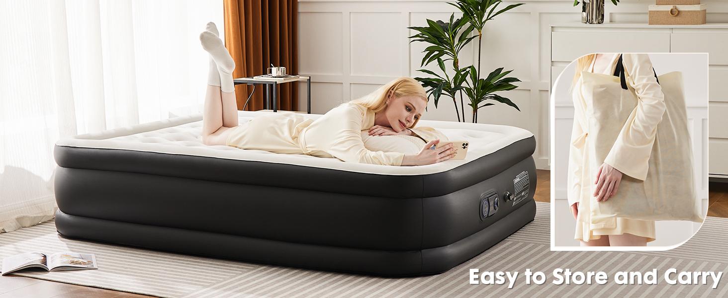 Inflatable Mattress Airbed with Built-in High Capacity Pump, Double Height, Non-Slip Bottom Design, Weight Capacity 660 lbs Air Bed for Home, Camping Inflatable Mattress Airbed with Built-in High Capacity Pump, Double Height, Non-Slip Bottom Design, Weight Capacity 660 lbs Air Bed for Home, Camping