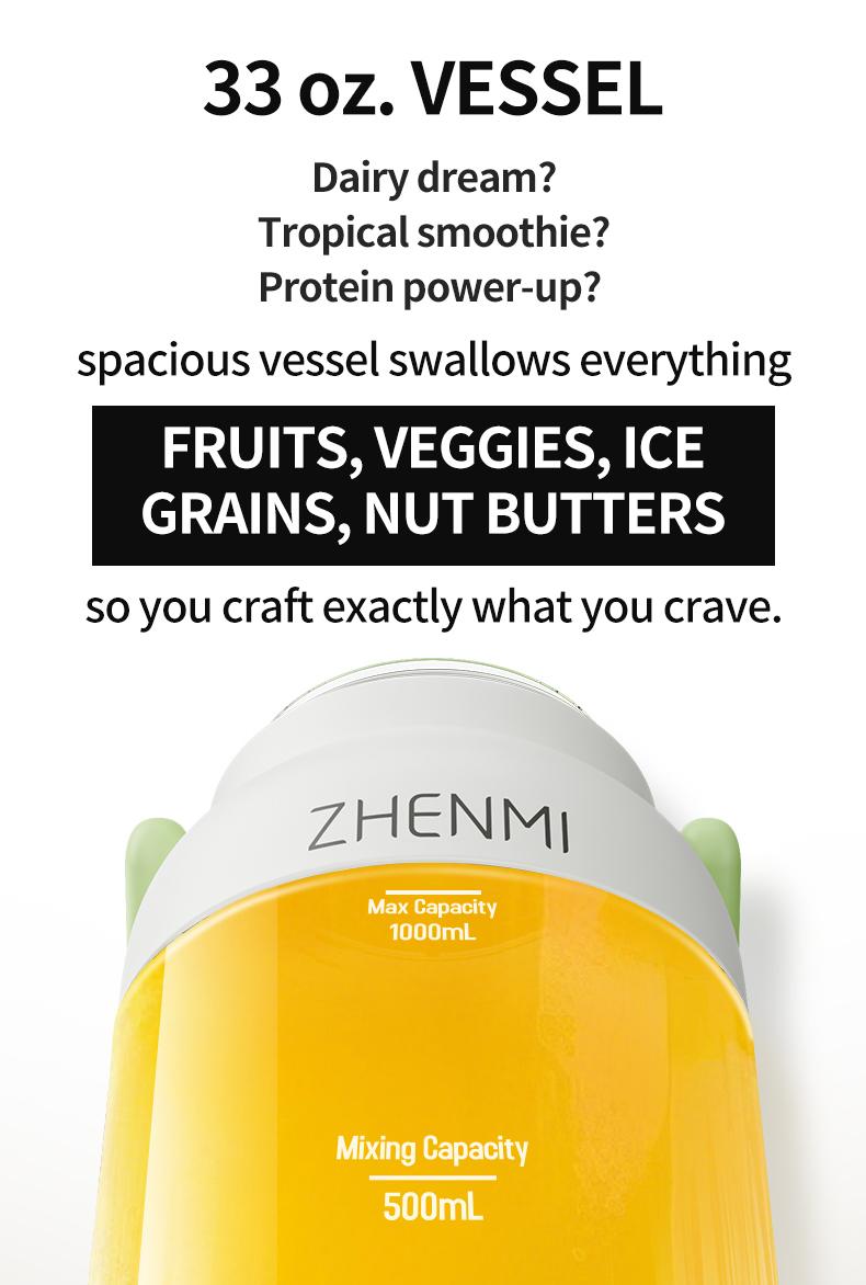 Holidays and Birthdays Blender for Shakes & Smoothies! ZHENMI BPA-Free Cordless Blender, 33oz, Ice Crushing, USB Rechargeable, Make Party Shakes,  Morning Smoothies & Healthy Drinks