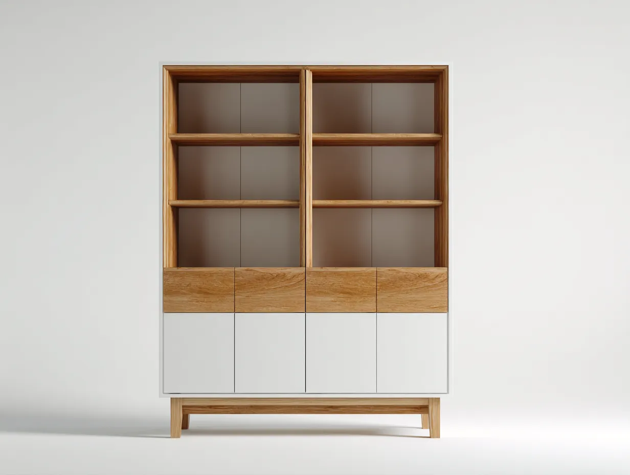 Bücherregal - Holz - 140x40x190 cm - Weiß-Natur - Modern-Roomgohub